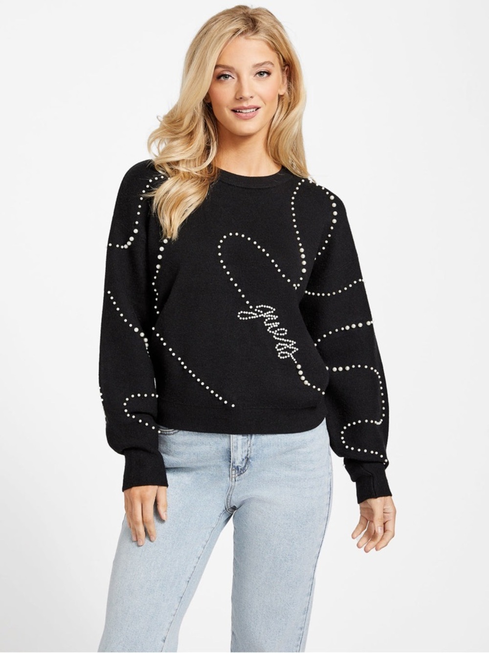Guess Black Studded Crewneck Sweater